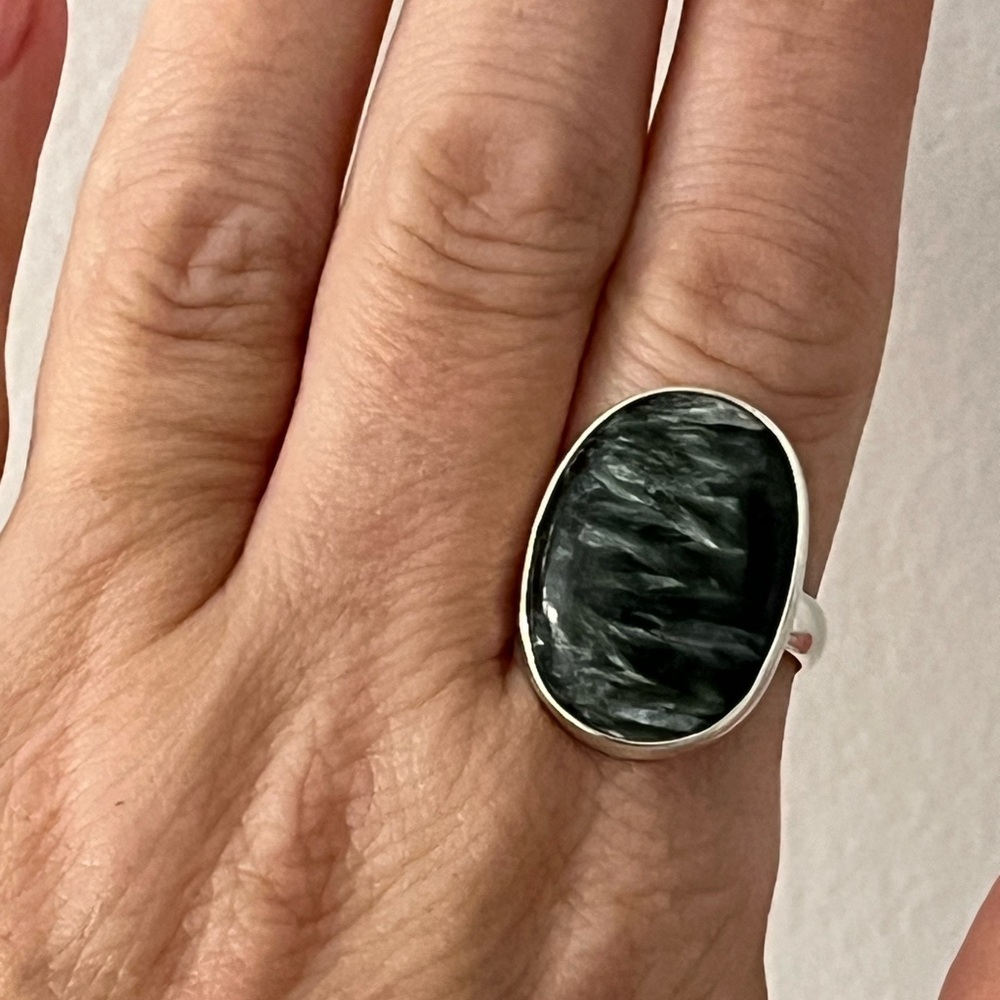 925 Solid Sterling Silver Seraphinite Gemstone Ri… - image 5